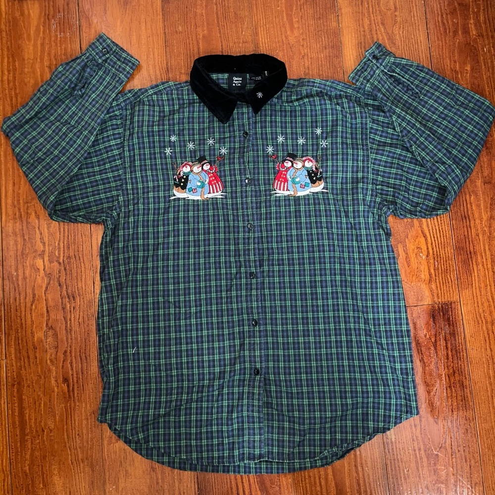 Plaid Embroidered Holiday Button Up - 100% Cotton